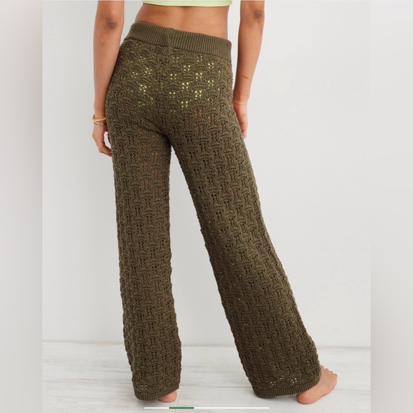 NWT Aerie Crochet Coverup Pants Olive Green Cotton Size XXL Loungewear Beach - Picture 2 of 10